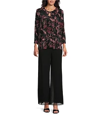 Alex Evenings Petite Size Floral Print Glitter Knit Twinset