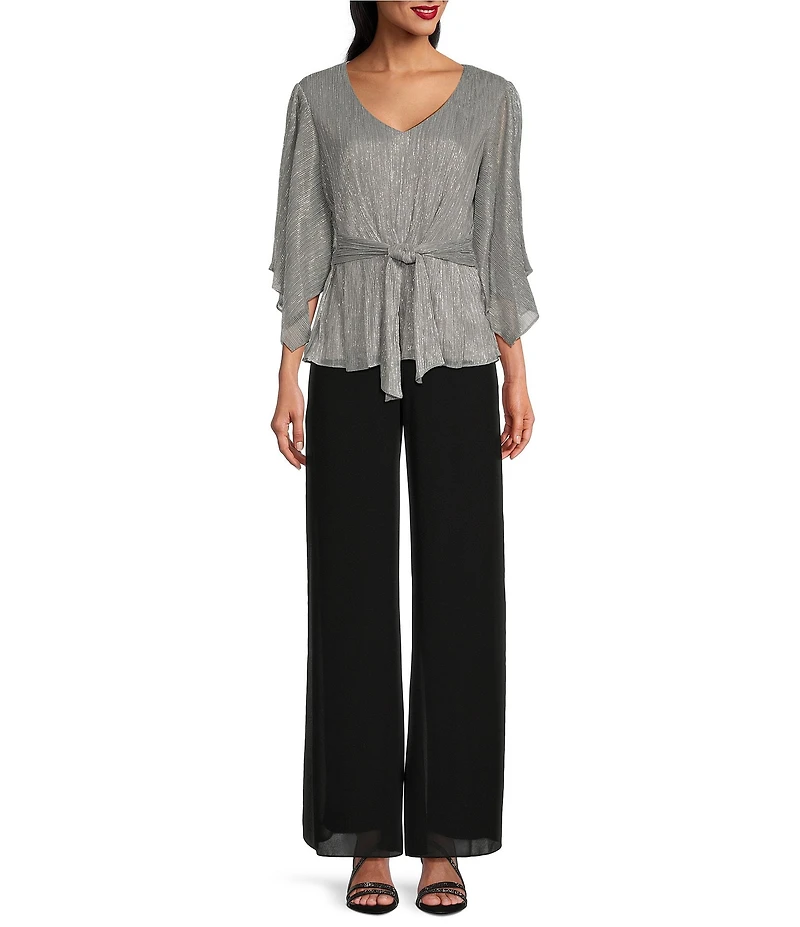 Alex Evenings Petite Size Georgette Side Slit Straight Leg Overlay Pants