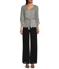Alex Evenings Petite Size Georgette Side Slit Straight Leg Overlay Pants