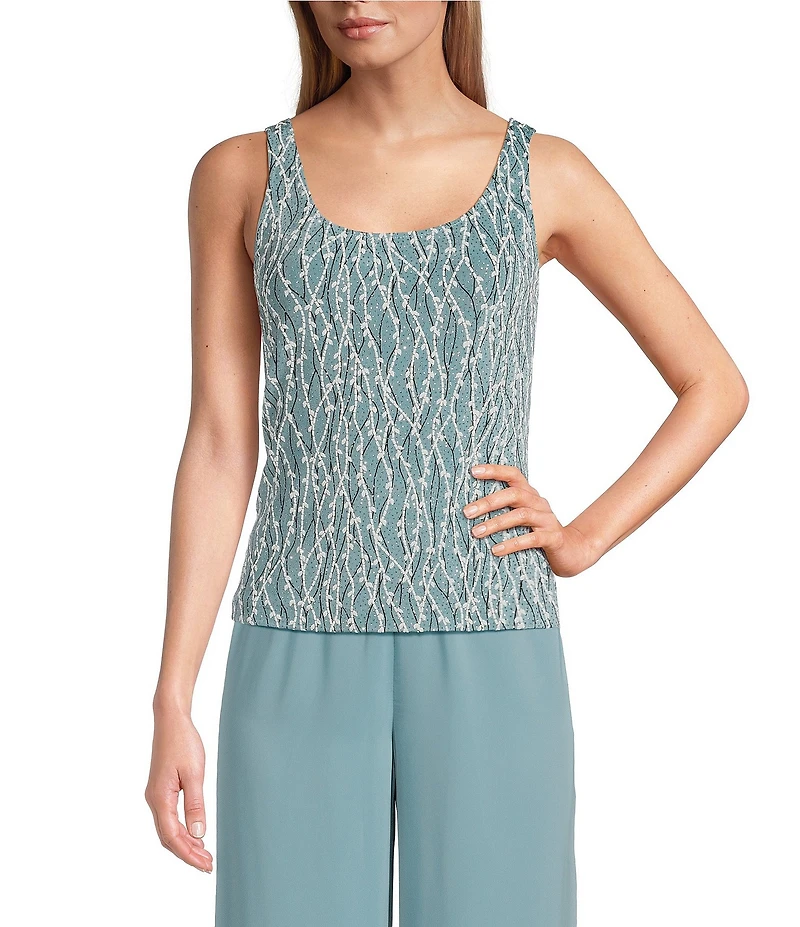 Alex Evenings Petite Size Glitter Jersey Knit Mandarin Collar 2-Piece Twinset