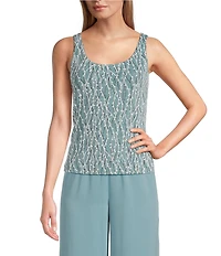 Alex Evenings Petite Size Glitter Jersey Knit Mandarin Collar 2-Piece Twinset