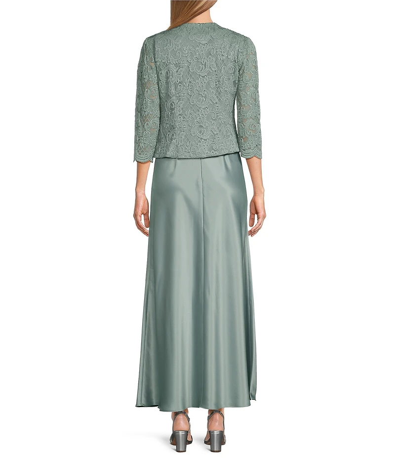 Alex Evenings Petite Size Scoop Neck 3/4 Sleeve Glitter Lace 2-Piece Jacket Dress