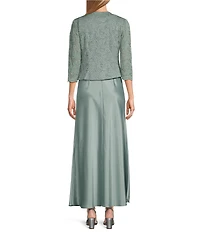 Alex Evenings Petite Size Scoop Neck 3/4 Sleeve Glitter Lace 2-Piece Jacket Dress