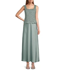 Alex Evenings Petite Size Scoop Neck 3/4 Sleeve Glitter Lace 2-Piece Jacket Dress