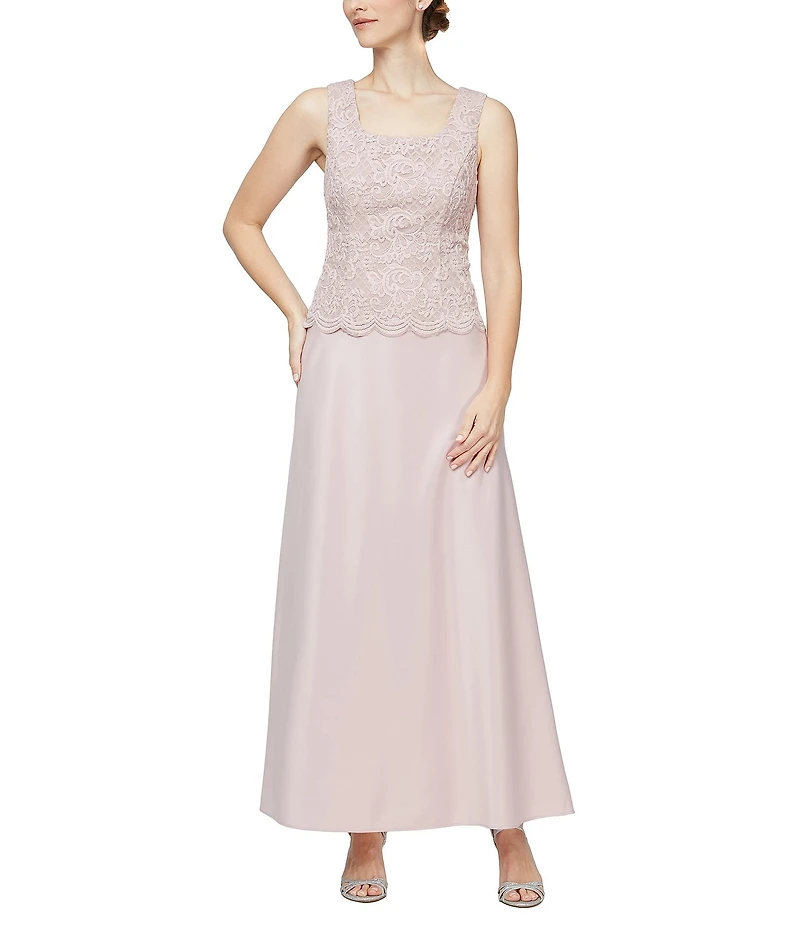 Alex Evenings Petite Size Scoop Neck 3/4 Sleeve Glitter Lace 2-Piece Jacket Dress