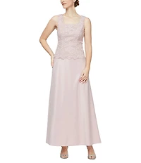 Alex Evenings Petite Size Scoop Neck 3/4 Sleeve Glitter Lace 2-Piece Jacket Dress