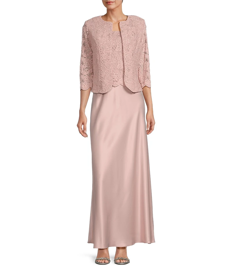 Alex Evenings Petite Size Scoop Neck 3/4 Sleeve Glitter Lace 2-Piece Jacket Dress