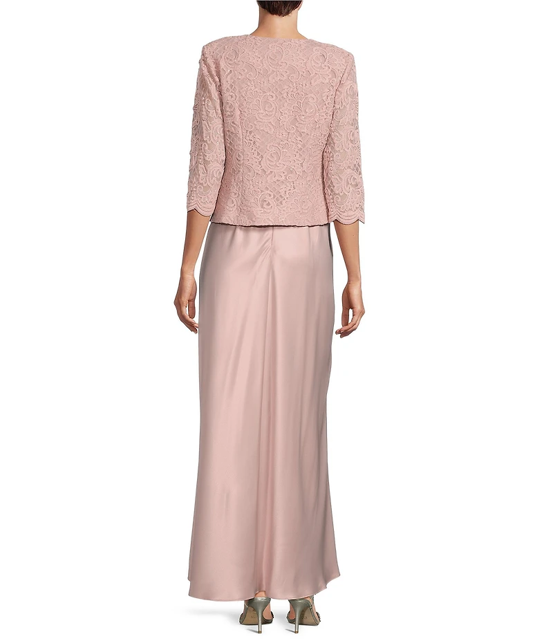 Alex Evenings Petite Size Scoop Neck 3/4 Sleeve Glitter Lace 2-Piece Jacket Dress