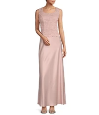 Alex Evenings Petite Size Scoop Neck 3/4 Sleeve Glitter Lace 2-Piece Jacket Dress