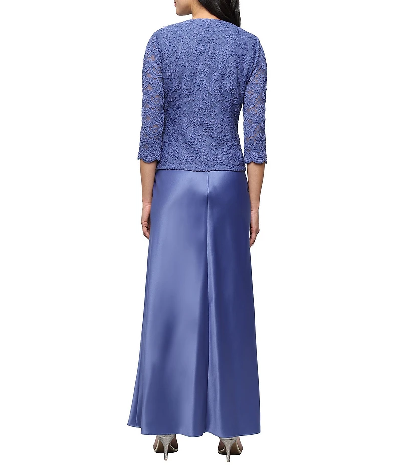 Alex Evenings Petite Size Scoop Neck 3/4 Sleeve Glitter Lace 2-Piece Jacket Dress