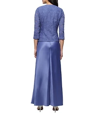 Alex Evenings Petite Size Scoop Neck 3/4 Sleeve Glitter Lace 2-Piece Jacket Dress
