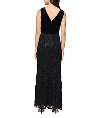 Alex Evenings Petite Size Jersey V-Neck Sleeveless Lace Soutache Skirt Gown
