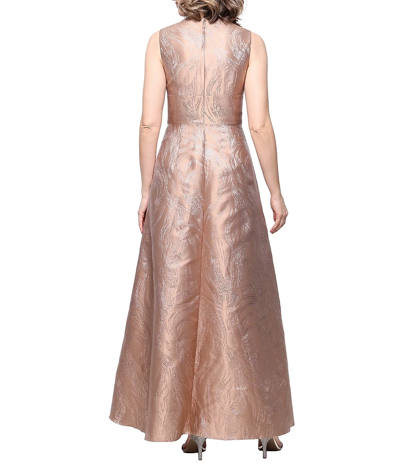Alex Evenings Petite Size Metallic Jacquard V-Neck Sleeveless Empire Waist Long Dress