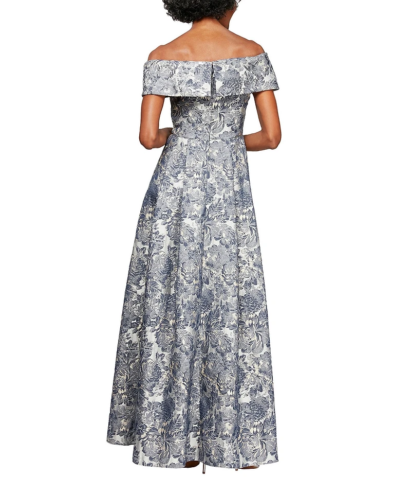 Alex Evenings Petite Size Off The Shoulder Jacquard Gown