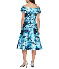 Alex Evenings Petite Size Off-the-Shoulder Printed Mikado A-Line Dress