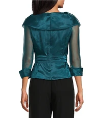 Alex Evenings Petite Size Portrait Collar Tie Waist3/4 Sleeve Organza Blouse