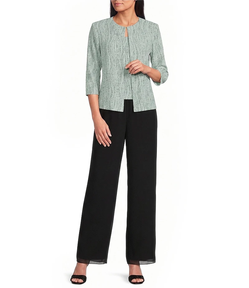 Alex Evenings Petite Size Printed Jacquard Knit Twinset