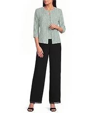 Alex Evenings Petite Size Printed Jacquard Knit Twinset