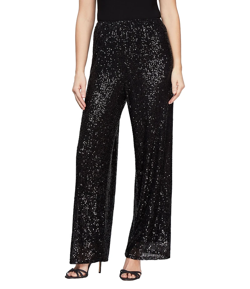 Alex Evenings Petite Size Sequin Straight Leg Pants