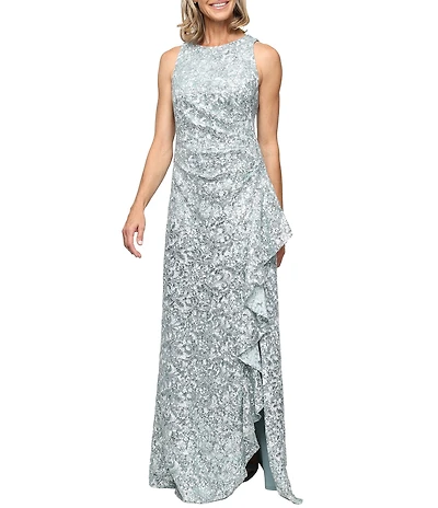 Alex Evenings Petite Size Sleeveless Corded Lace Cascade Detail Dress