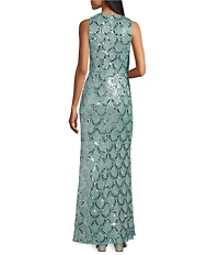 Alex Evenings Petite Size Sleeveless Sequin V-Neck Long Sheath Dress