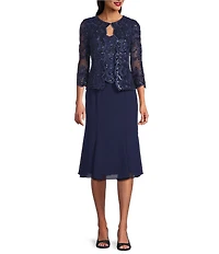 Alex Evenings Petite Size Stretch Tulle Chiffon Jacket Dress