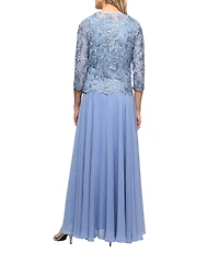 Alex Evenings Petite Size Stretch Tulle Embroidered Long Jacket Dress