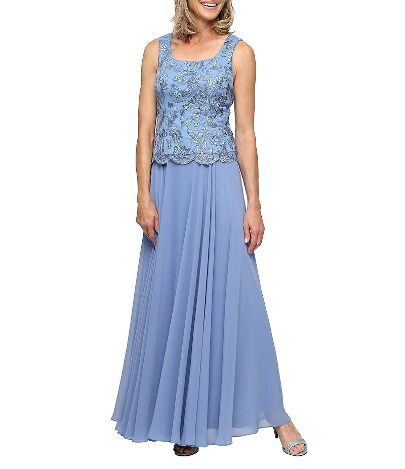 Alex Evenings Petite Size Stretch Tulle Embroidered Long Jacket Dress