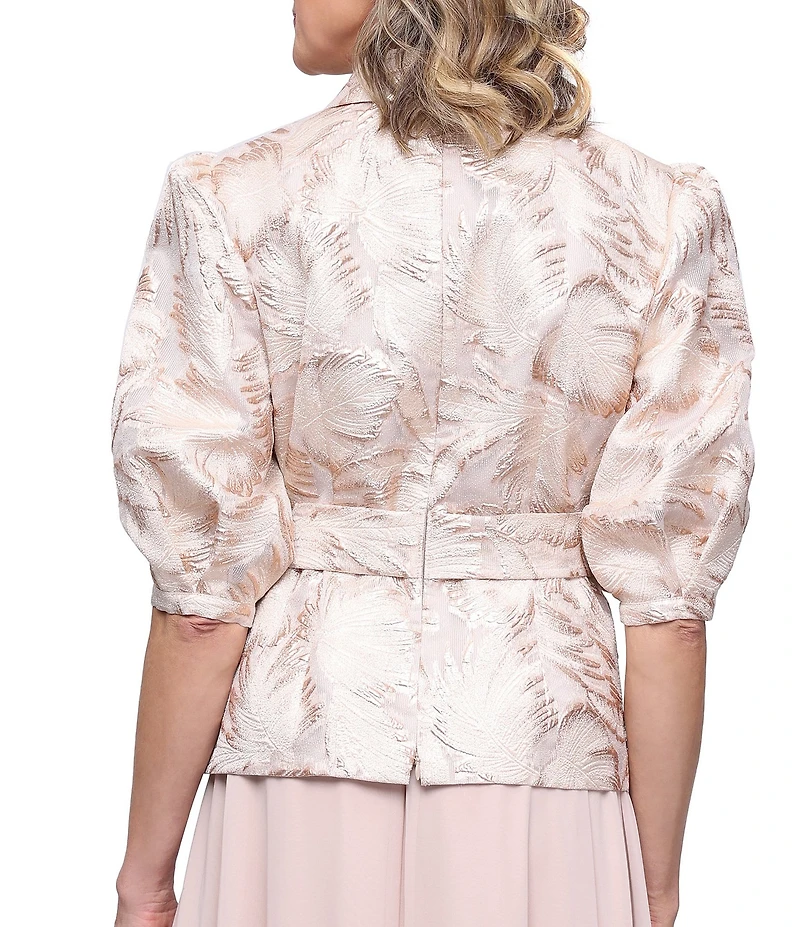 Alex Evenings Petite Size Surplice Neck Bubble Sleeve Jacquard Blouse