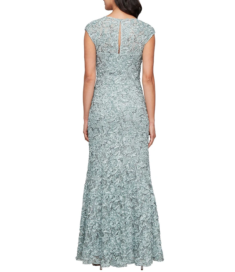 Alex Evenings Petite Size Sweetheart Neck Lace Shawl Soutache Long Gown