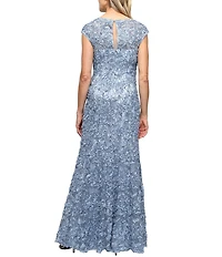 Alex Evenings Petite Size Sweetheart Neck Lace Shawl Soutache Long Gown