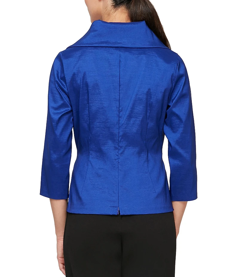 Alex Evenings Petite Size Taffeta Tie Waist Shawl Collar 3/4 Sleeve Top