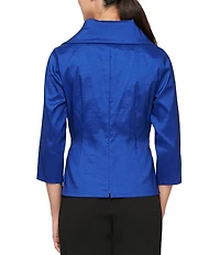 Alex Evenings Petite Size Taffeta Tie Waist Shawl Collar 3/4 Sleeve Top