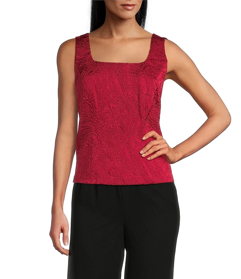 Alex Evenings Petite Size Textured Jacquard Knit Embellished Neck Twinset Jacket