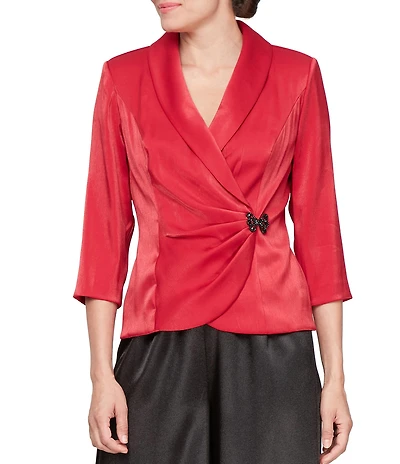Alex Evenings Petite Size V-Neck 3/4 Sleeve Beaded Bow Shimmer Wrap Blouse