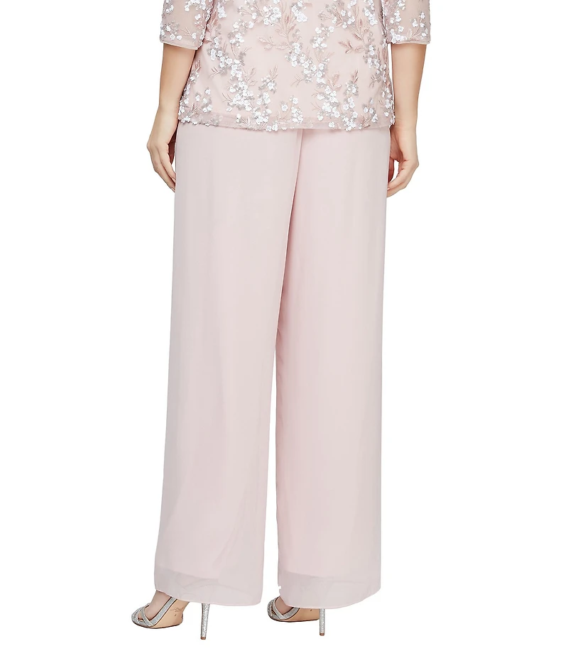 Alex Evenings Petite Size Wide Leg Elastic Waist Chiffon Pull-On Pants
