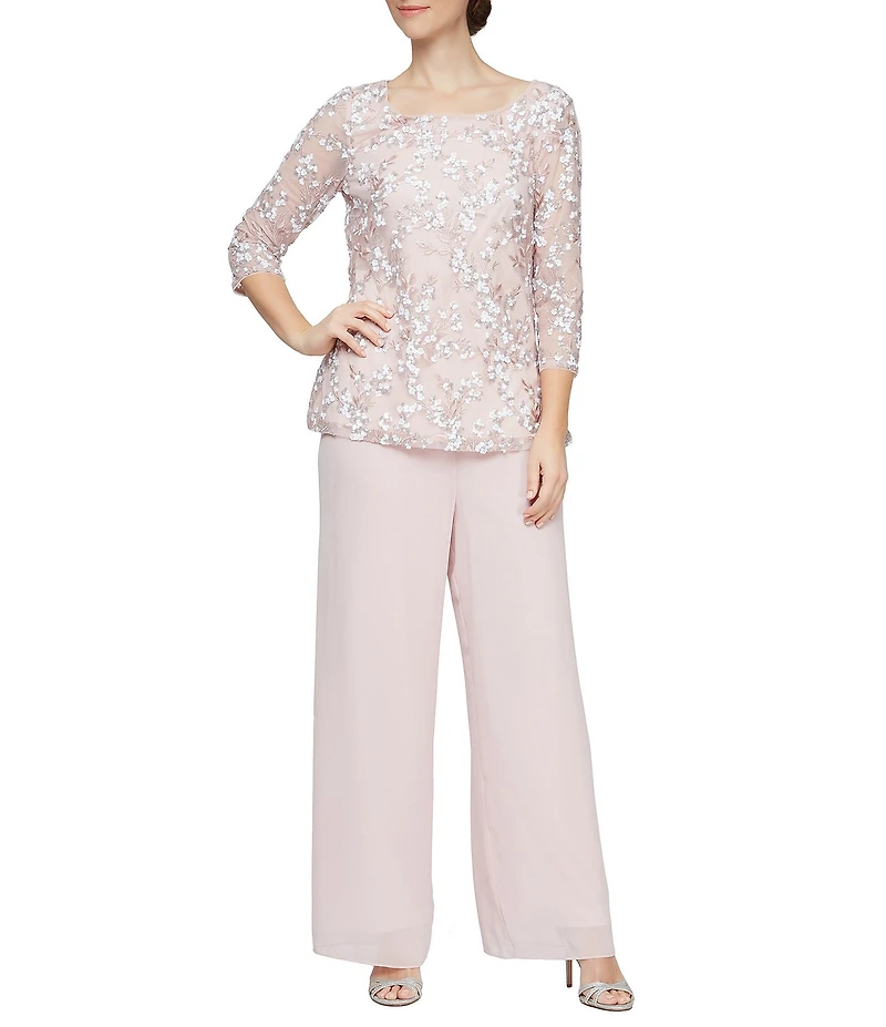 Alex Evenings Petite Size Wide Leg Elastic Waist Chiffon Pull-On Pants