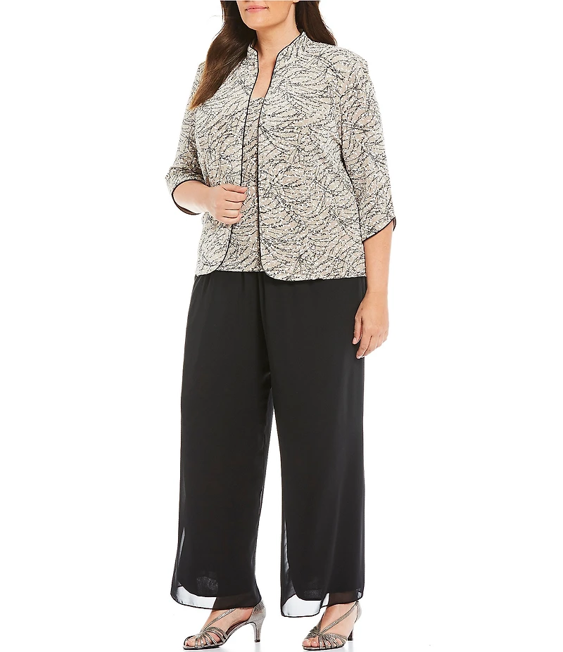 Alex Evenings Plus Size 3/4 Sleeve Printed Twinset