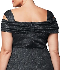 Alex Evenings Plus Size Cold Shoulder Cowl Neck Cap Sleeve Glitter Mesh Gown