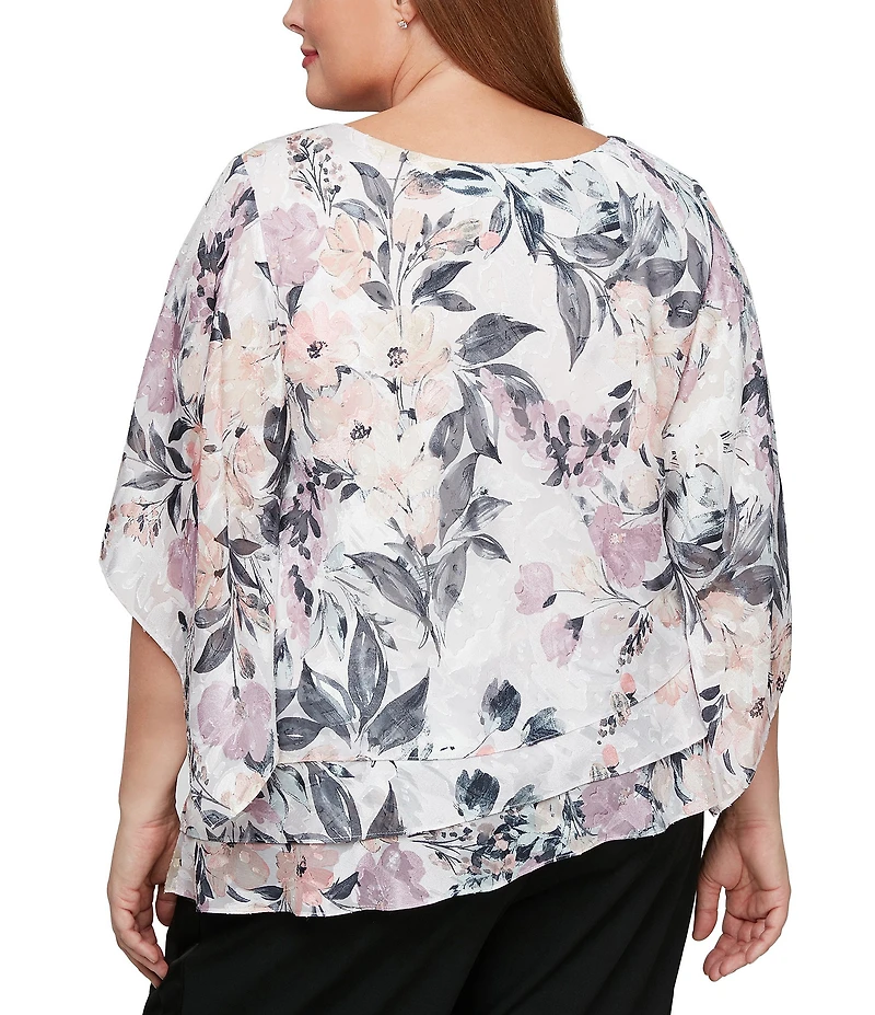 Alex Evenings Plus Floral Print Asymmetric Blouse