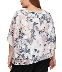 Alex Evenings Plus Floral Print Asymmetric Blouse