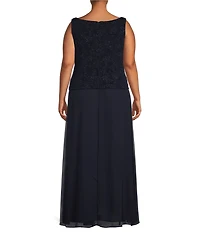 Alex Evenings Plus Size Scoop Neck 3/4 Sleeve Jacquard Glitter Embellished Chiffon Skirted 2-Piece Jacket Dress