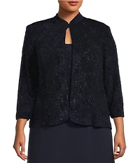 Alex Evenings Plus Size Scoop Neck 3/4 Sleeve Jacquard Glitter Embellished Chiffon Skirted 2-Piece Jacket Dress
