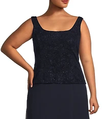 Alex Evenings Plus Size Scoop Neck 3/4 Sleeve Jacquard Glitter Embellished Chiffon Skirted 2-Piece Jacket Dress