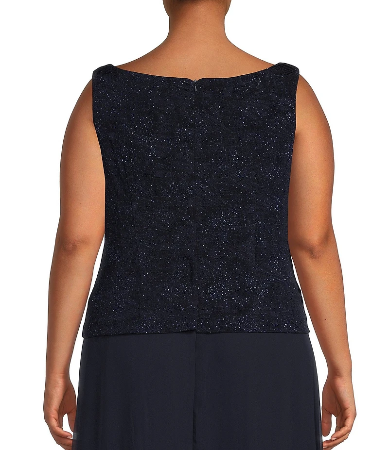 Alex Evenings Plus Size Scoop Neck 3/4 Sleeve Jacquard Glitter Embellished Chiffon Skirted 2-Piece Jacket Dress