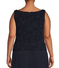 Alex Evenings Plus Size Scoop Neck 3/4 Sleeve Jacquard Glitter Embellished Chiffon Skirted 2-Piece Jacket Dress