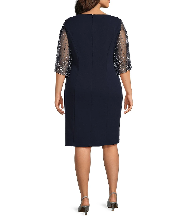 Alex Evenings Plus Size 3/4 Beaded Illusion Sleeve Sheath Dress