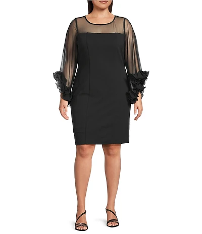 Alex Evenings Plus Size 3/4 Ruffle Sleeve Sheath Dress