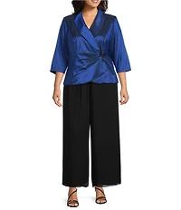 Alex Evenings Plus Size 3/4 Sleeve Collared V-Neck Taffeta Blouse