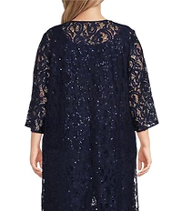 Alex Evenings Plus Size 3/4 Sleeve Crew Neck Lace Two Piece Twinset